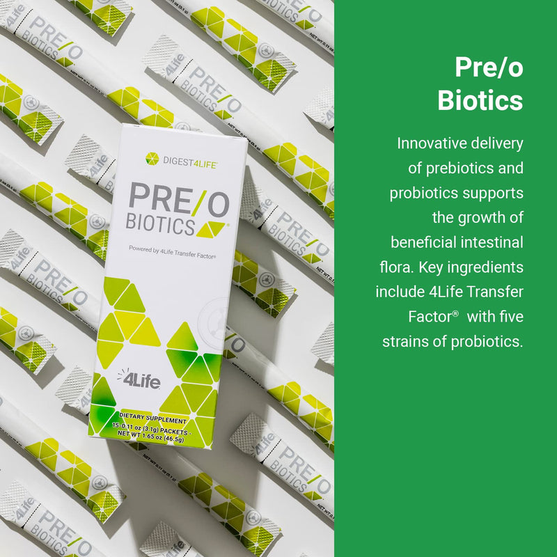 4Life Digest4Life Pre/o Biotics Probiotic Prebiotic Gut Health, 15 Packets | Prebiotic fibers, Microbeadlet delivery, Gut flora balance, On the go, Immune wellness, Transfer Factor, Stick packs