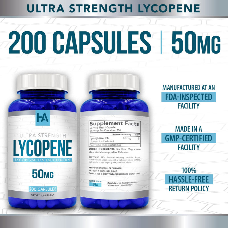 [Australia] - Healing Awakening Lycopene 50mg 200 Vegetarian Capsules (Non-GMO & Gluten Free) 