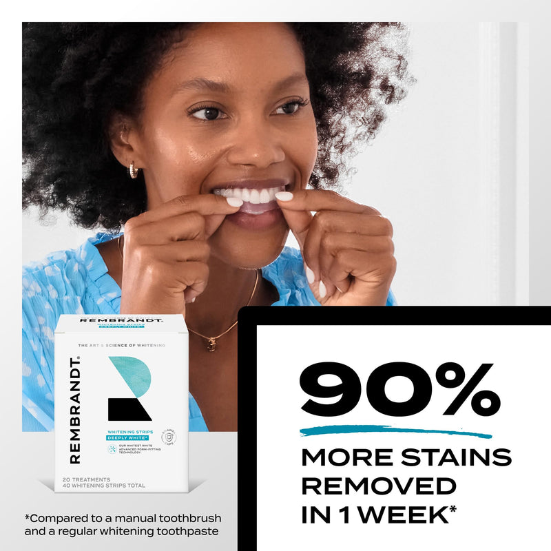 Rembrandt Teeth Whitening Strips, Deeply White, Enamel-Safe, 40 Whitening Strips (20 Treatments) 1 Count (Pack of 20)