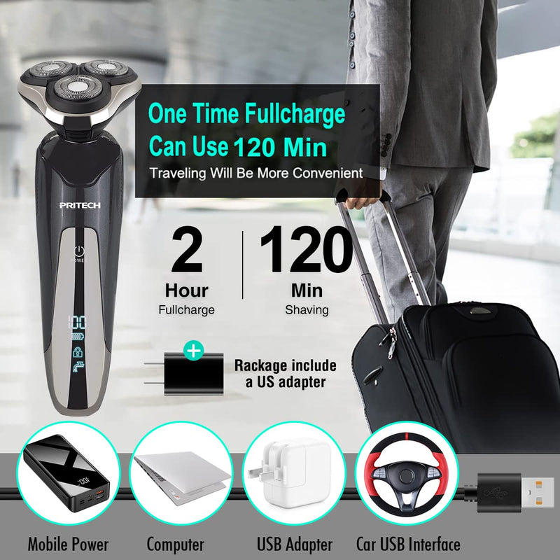 [Australia] - Electric Razor for Men - Rechargeable Electric Shaver for Men, Waterproof Wet Dry Cordless Razor with Nose Hair Trimmer and Sideburns Trimmer 3 IN 1 Rotary Shavers 