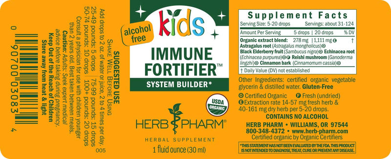 [Australia] - Herb Pharm Kids Certified-Organic Alcohol-Free Immune Fortifier Liquid Herbal Formula, 1 Ounce Kids Immune Fortifier, Alcohol-Free, 1 Oz 