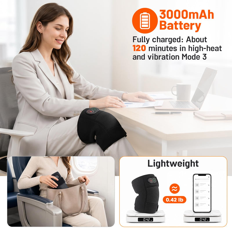 Knee Massager, Cordless Knee Heating Pad for Knee Pain Relief, Heated Knee Brace with Heat and Vibration Massage 30 Minutes Auto-off, Gifts for Seniors Women Men(Single)