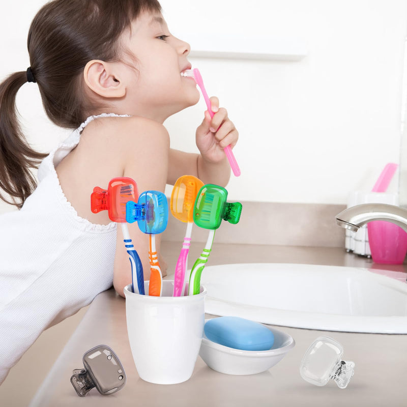 [Australia] - 6 Pack Toothbrush Covers Portable Toothbrush Protector Coverings Clips Tooth Brush Storage Head Cover Cap for Kids Bathroom Home Travel Tooth Brush Case Red Blue Green Orange Gray Clear 
