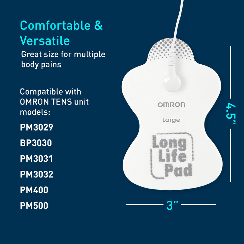 OMRON Long Life Pads for TENS Unit Muscle Stimulator - Large | Drug-Free Pain Relief - Includes 2 Reusable TENS Unit Pads - Durable, Reusable & Washable Large Pads