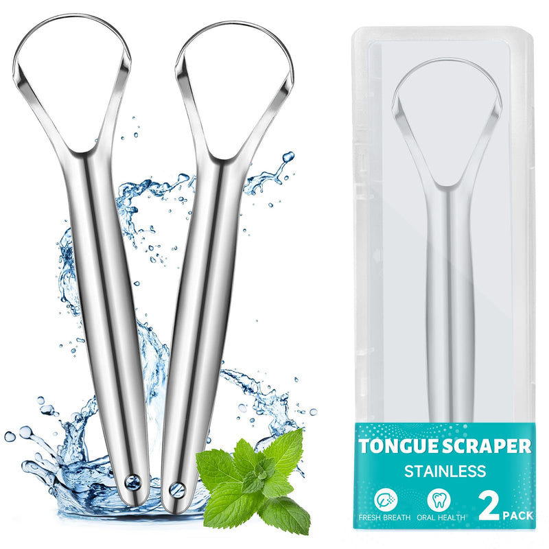 [Australia] - EZ COZY 2 Pack Tongue Scraper for Adults, Reduce Bad Breath, Tongue Cleaner with Travel Case, Stainless Steel Tongue Scrapers, Tongue Brush, Tongue Scrubber for Oral Care & Hygiene Spoon-Shape 