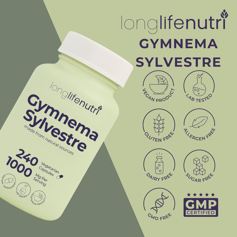 [Australia] - Gymnema Sylvestre 1000mg - Organic 20:1 Leaf Extract, 240 Vegetarian Capsules, 4-Month Supply, Herbal Supplement for Gut Health, GMP Certified, Made in USA 240 Count (Pack of 1) 
