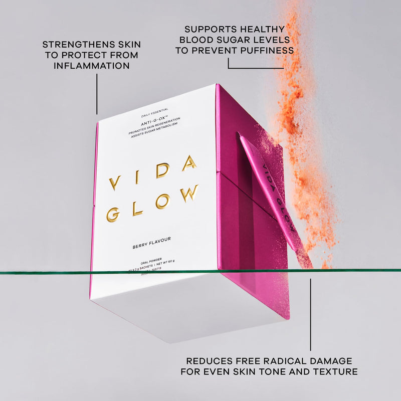 Vida Glow - Natural Anti-G-Ox Daily Essential Antioxidant Supplement Sachets | Promotes Skin Regeneration + Healthy Metabolism (Berry, 30 Sachets)