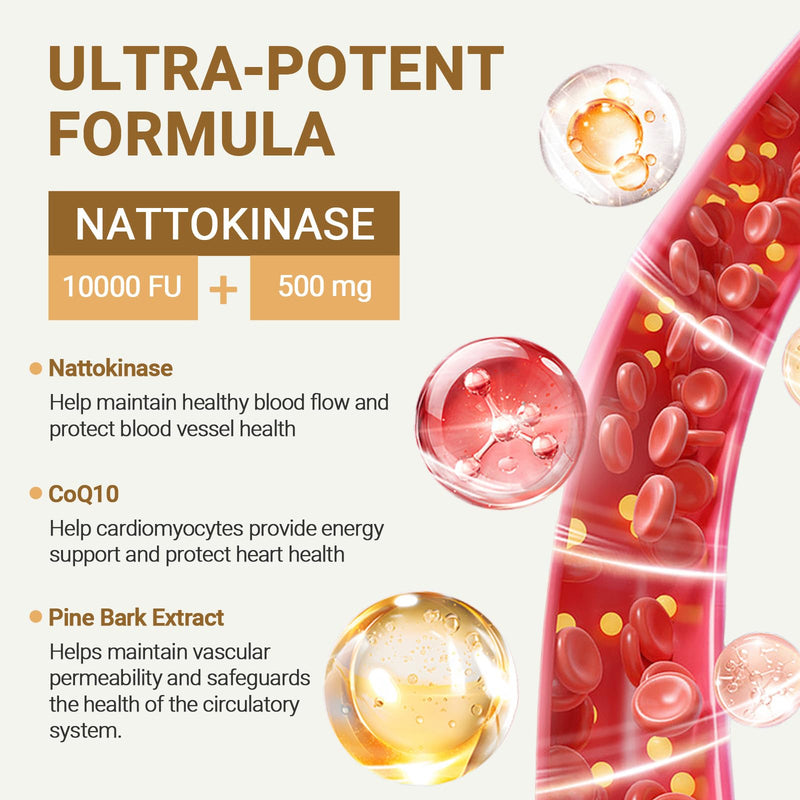 Nattokinase 10,000 FU per 3 Capsules - High-Strength 240 Nattokinase Capsules from Fermented Natto Soybeans with CoQ10, Turmeric, Aged Garlic & Pine Bark Extract - 80-Day Supply