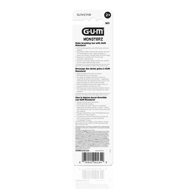 [Australia] - GUM Monsterz Children and Toddler Toothbrush, Soft Bristled Kids’ Toothbrush with Suction Cup, for Ages 2+, 2 Count(Pack of 6) Ages 2+ 2 Count (pack of 6) 