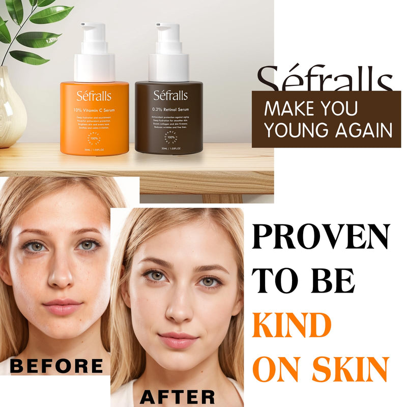 Sefralls Face Serum Duo – Retinol Vitamin C – Anti Aging Skin Care Set for Women, Anti Wrinkle, Smooth, & Firm Skin – 1 fl oz, 2 Bottles