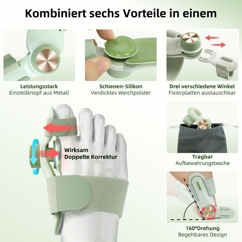 [Australia] - TENICORE Hallux Valgus Correction Adjustable Button, Hallux Valgus Splint with 3 Chioces of Angle Mounting Plates, Hallux Valgus Toe Separator for Medium/Heavy Bunion Green 