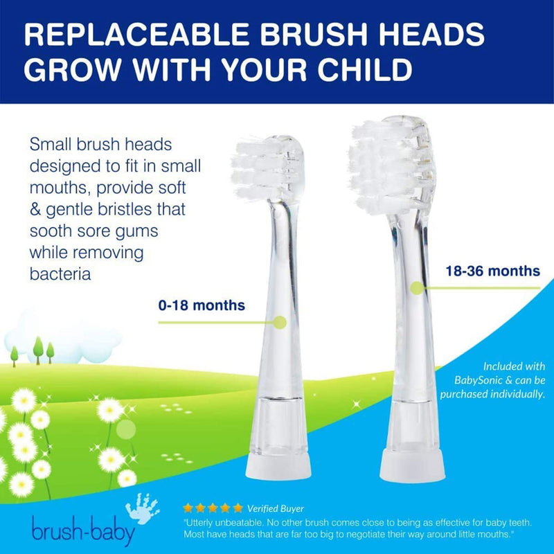 [Australia] - brush-baby BabySonic Infant and Toddler Electric Toothbrush for Ages 0-3 Years - Smart LED Timer and Gentle Vibration Provide a Fun Brushing Experience - includes 2 Sensitive Brush Heads (Teal) Teal 