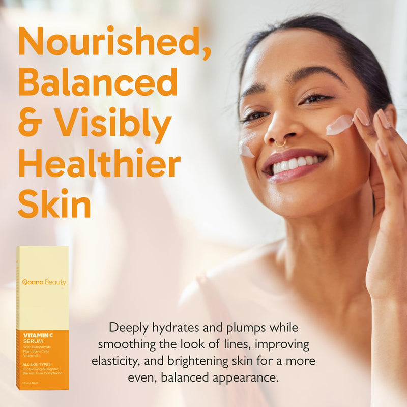 Qaana Super Vitamin C Face Serum for Mature Skin: 7-in-One Hydrating Anti-Aging Formula with Vitamin C, Hyaluronic Acid, Caffeine-Firming, Lifting, Targets Wrinkles, Dark Spots 1 fl oz
