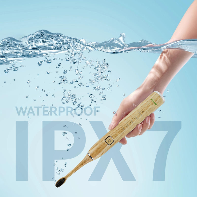 [Australia] - Bamboo Electric Toothbrush, Sonic Electric Bamboo Toothbrush for Adults, IPX7 Waterproof Rechargeable Toothbrush, 5 Cleaning Modes, 4 Bamboo Brush Heads Soft Bristle 