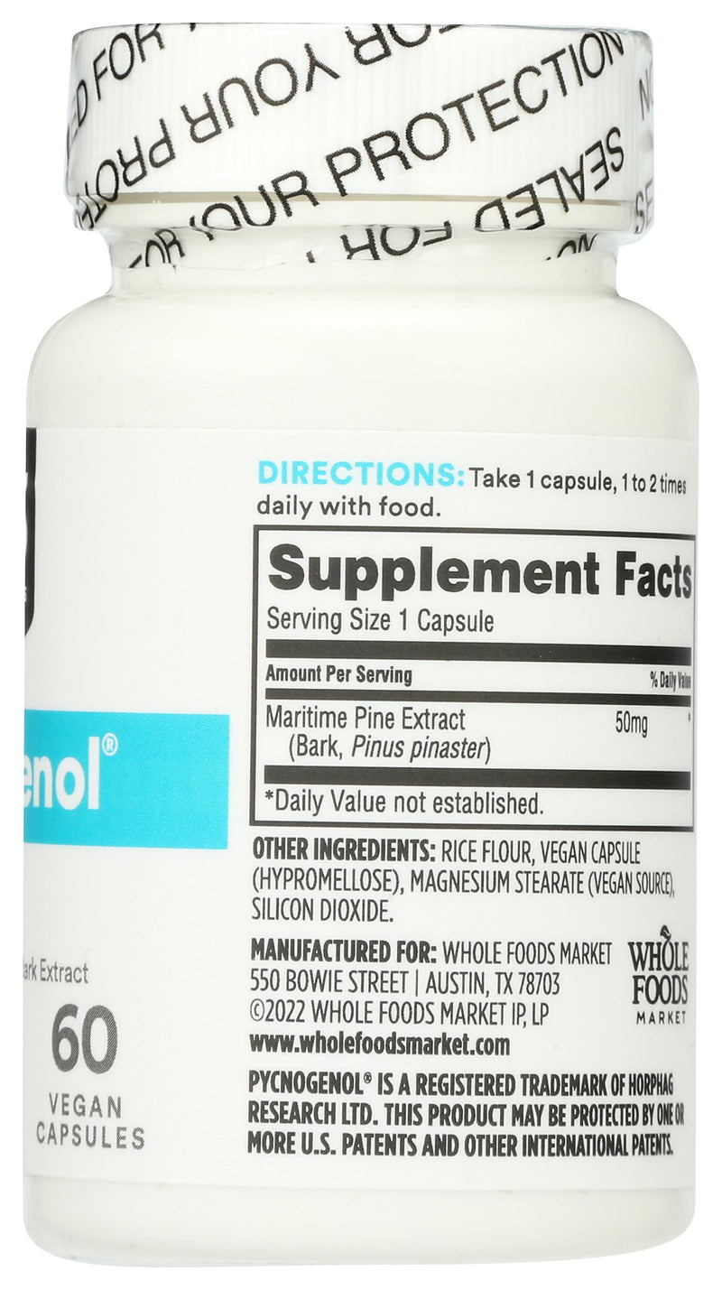 [Australia] - 365 by Whole Foods Market, Pycnogenol Maritime Pine Bark Extract, 50mg Vegan Capsules, 60 Count 60 Count (Pack of 1) 
