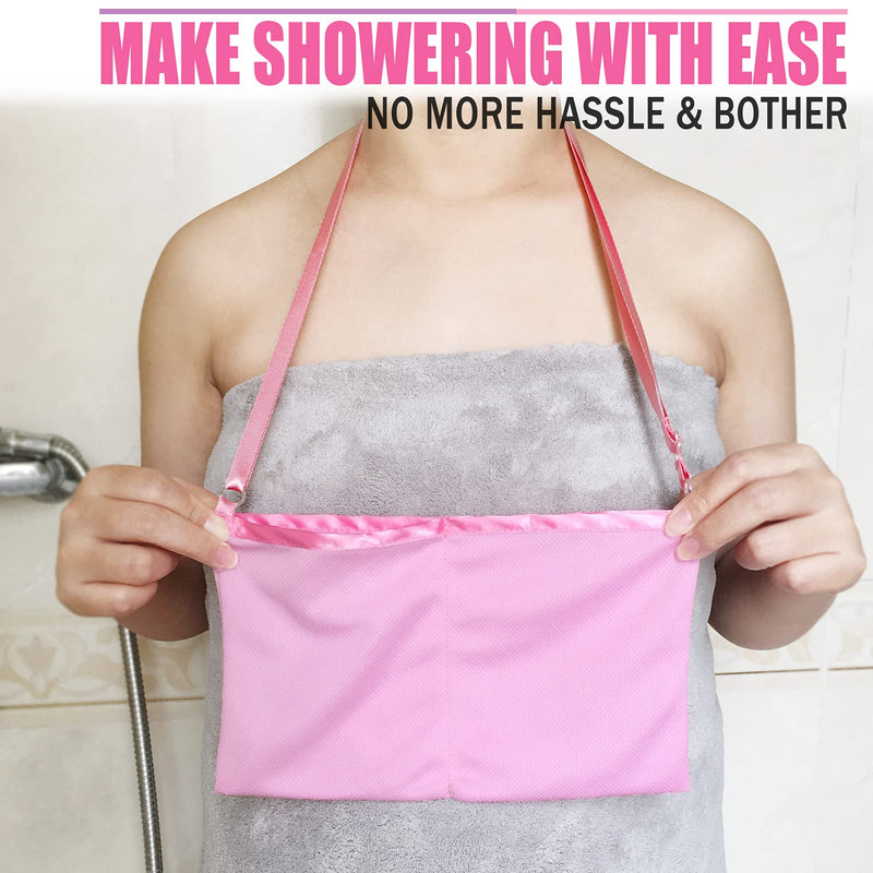 [Australia] - Quick Dry Mastectomy Drain Holder Pouch with Shower Bag, Tummy Tuck Post Surgery Drainage Supplies for JP Drains Management, Breast Reconstruction/Explant Surgical Bulb Storage,Pink Dwaist+showerbag(pink) 