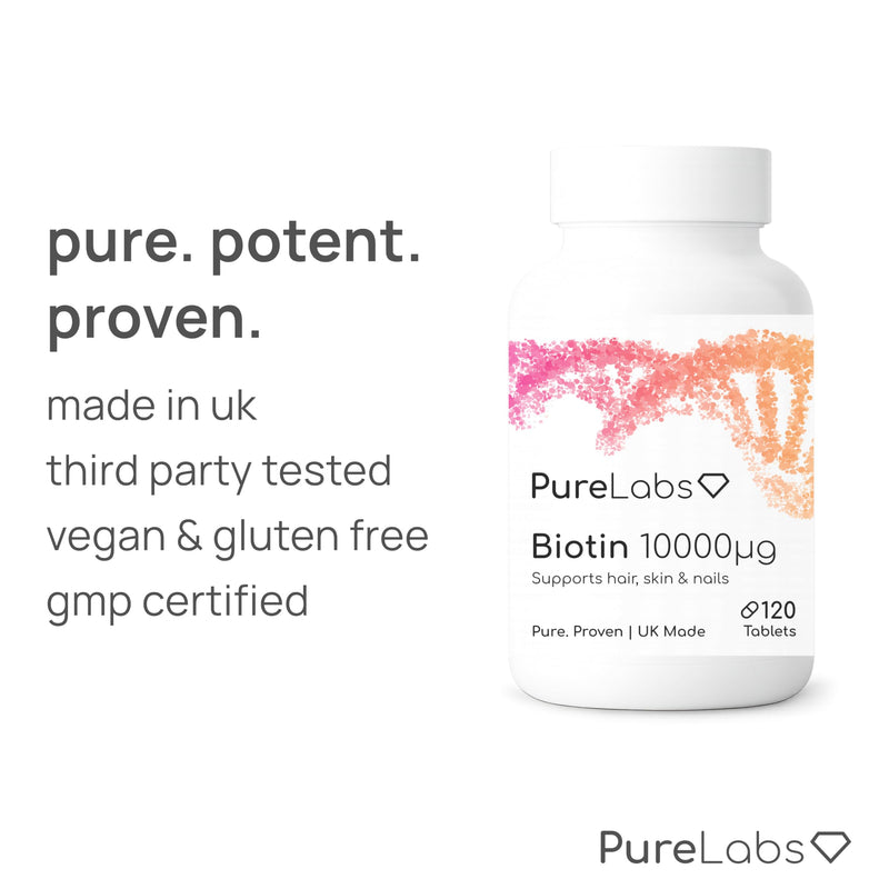 Biotin 10,000µg - High Strength Vitamin B7 for Hair, Skin & Nails - 120 Vegan Tablets - UK Made
