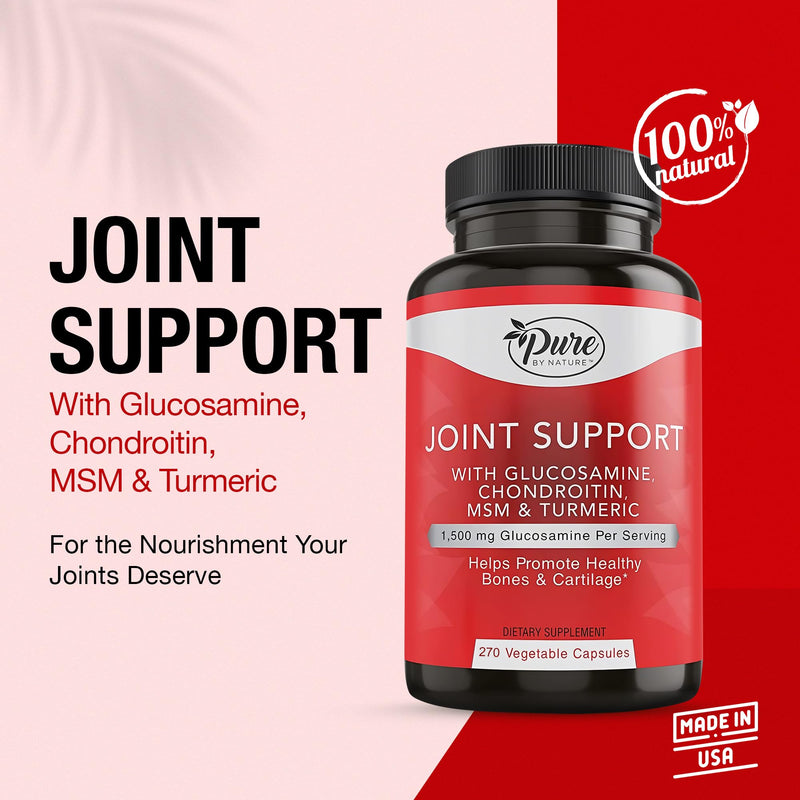 [Australia] - Pure By Nature Joint Support, Glucosamine with Chondroitin Turmeric MSM Boswellia Supplement, 270 Capsules 270 Count (Pack of 1) 