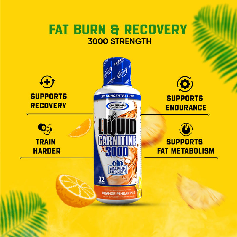 [Australia] - Gaspari Nutrition Liquid L-Carnitine 3000, Stimulant Free, Increased Metabolism, Enhanced Energy, Non GMO, Gluten Free, BPA Free (32 Servings, Orange Pineapple) 