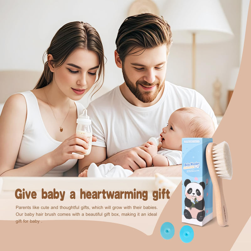 [Australia] - Baby Hair Brush and Cradle Cap Brush Set Goat Hair Bristles Brush 2 Pieces Silicone Cradle Cap Brushes Wood Handle Newborn Brush Kit for Newborns and Toddlers 3 Packs 