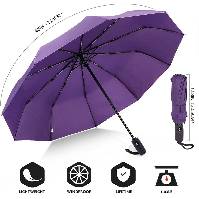 ZOMAKE Travel Umbrella Compact - 10 Ribs Portable Collapsible Umbrellas for Rain Windproof - Paraguas Automatic Small Folding Umbrella Lightweight Packable Umbrella for Women Men - Purple&Light Blue