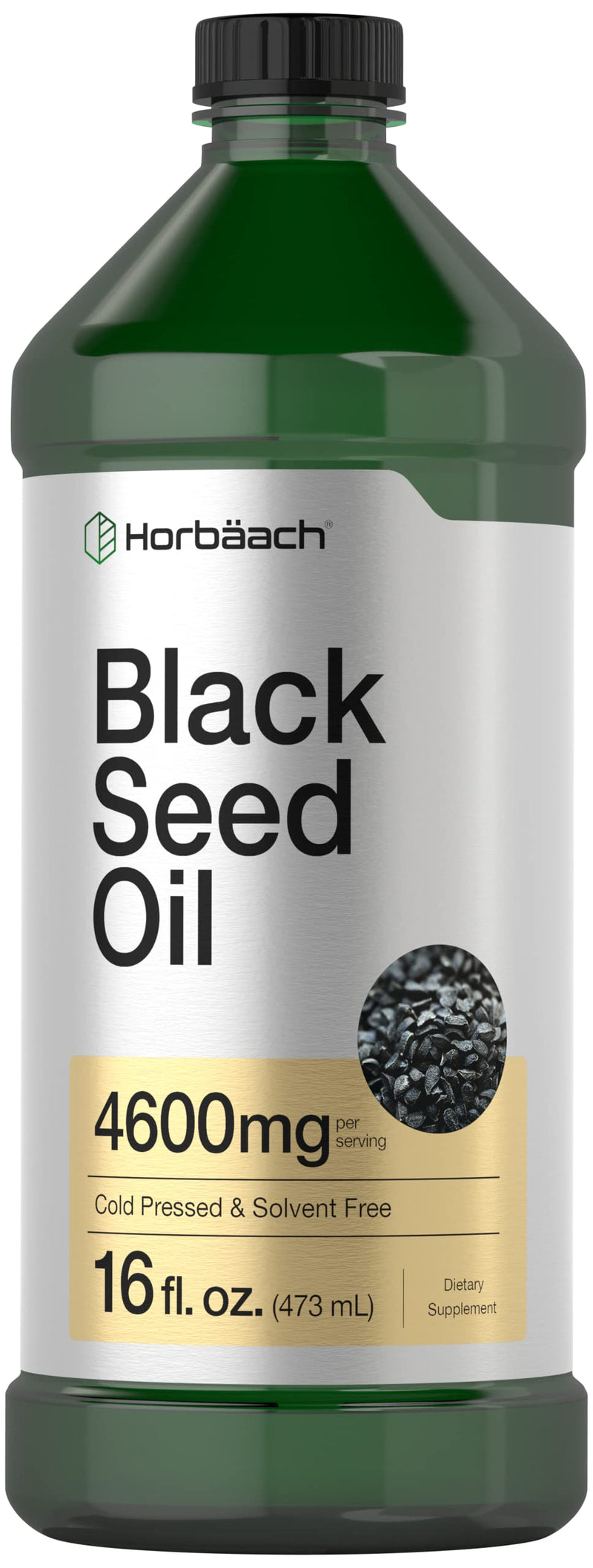 Horbäach Black Seed Oil Liquid 16oz | 4600mg | Cold Pressed Nigella Sativa Supplement | Vegetarian, Non-GMO, Gluten Free, and Solvent Free Formula 16 Fl Oz (Pack of 1)