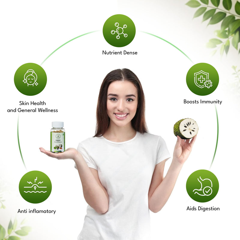 Soursop 500mg Capsules with Curcumin, Moringa & Black Pepper – 60 Graviola Capsules | High in Vitamic C and Flavonoids, Antioxidant Plant Based Herbal Supplement for Immune Support