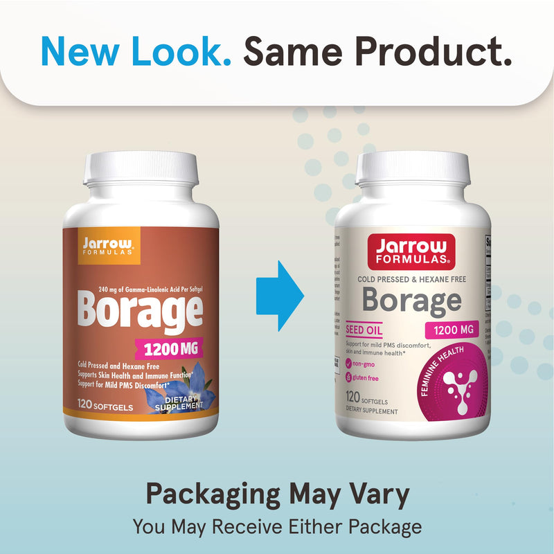 [Australia] - Jarrow Formulas Borage 1200 mg - 120 Softgels - Source of GLA - Borage Oil Supplement - For Skin Health & Immune System Support, Mild PMS Discomfort Support - Up to 120 Servings 