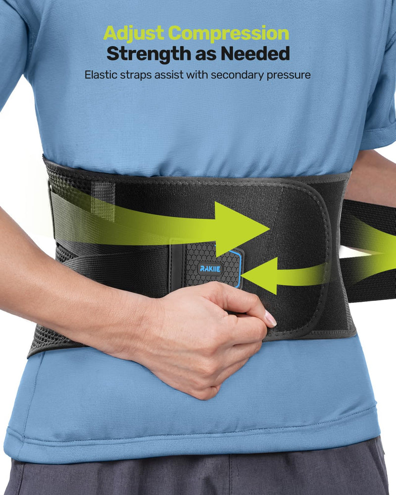 [Australia] - Rakiie Back Support Belt with Support Struts Adjustable Pull Straps and Soft Breathable Mesh Back Brace for Back Pain in Men and Women, Size XL (Waist: 115-130CM) X-Large 