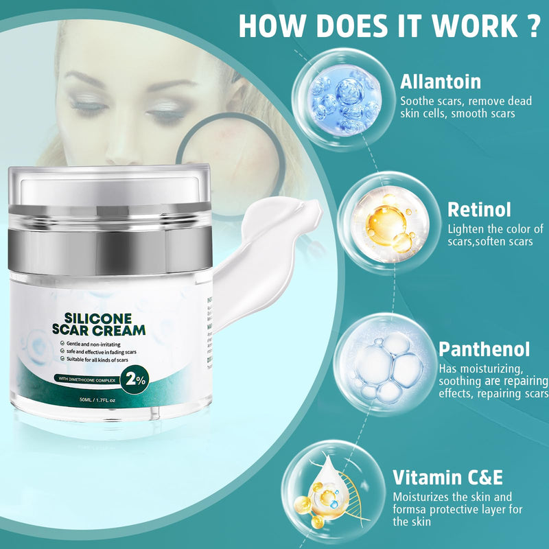 [Australia] - Advanced Scar Cream, Silicone Gel for Scars, Professional Scar Removal Cream for Surgical Scars, Stretch Marks, Old and New Scars 1.7 oz(50ml) 