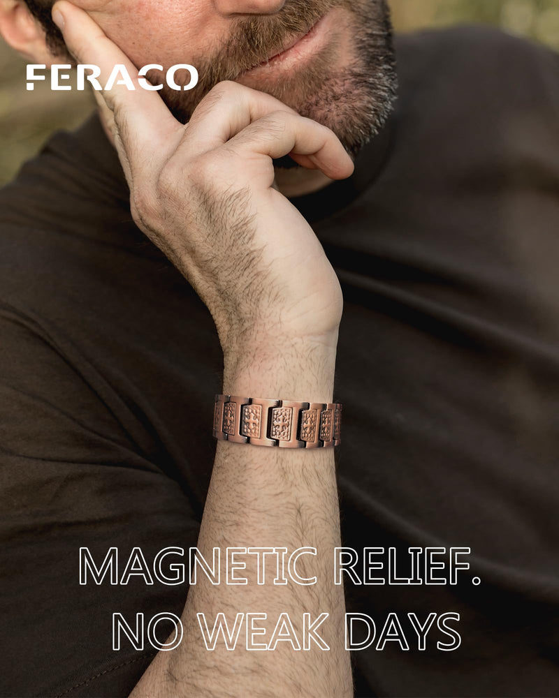[Australia] - Feraco Copper Cross Bracelet for Men,Magnetic Therapy Bracelet with 46 Magnets - 99.99% Pure Copper Copper Cross Beacelet 