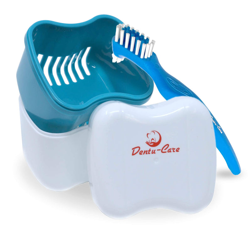 Professional Denture Care System - 2 Dual-Head Cleaning Brushes, Plaque Removal Tool & Premium Travel Case - Complete Daily Care Kit for Full & Partial Dentures