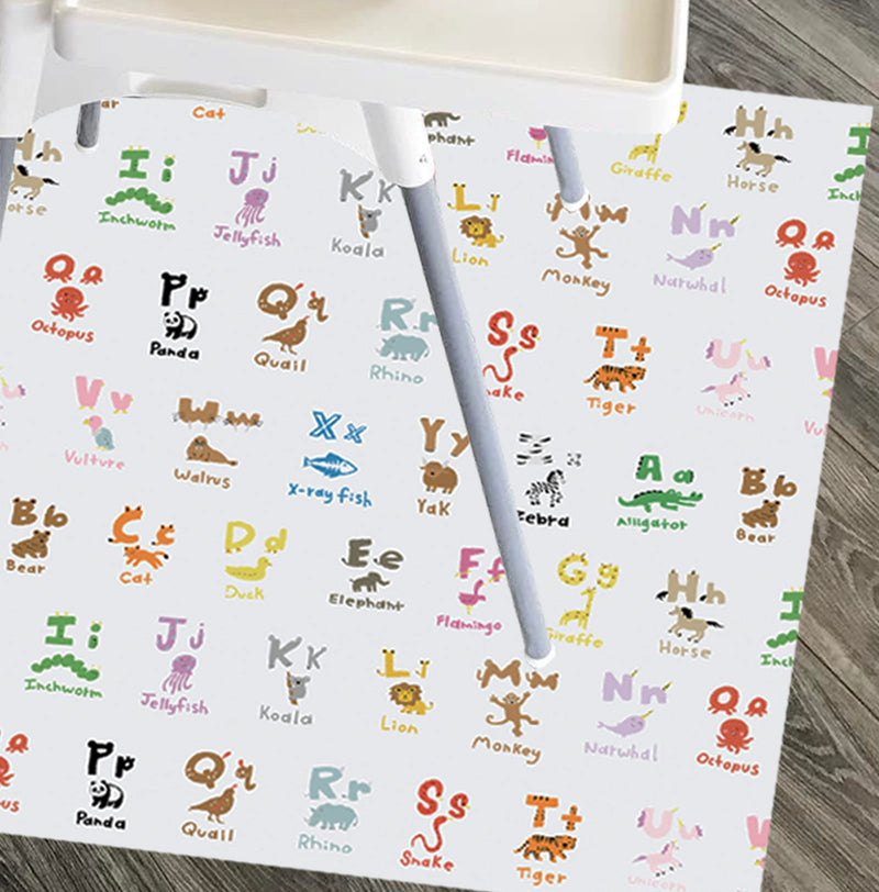 [Australia] - WOMUMON 51" Splat Mat for Under High Chair/Arts/Crafts, Baby Washable Spill Mat Waterproof Anti-Slip Floor Splash Mat, Portable Play Mat and Table Cloth Zoo Alphabets 