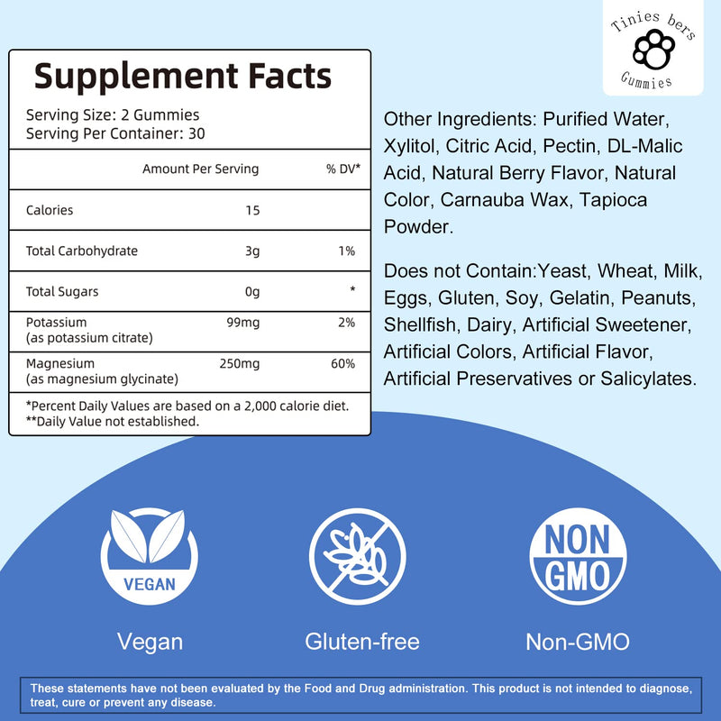 [Australia] - Potassium Magnesium Gummies, Potassium Gummies Sugar Free for Adults Kids, Support Leg Cramps & Muscle & Heart Health, Magnesium Glycinate Gummies Best for Bedtime, Vegan, Non-GMO, Berry Flavor, 60 60 Count (Pack of 1) 