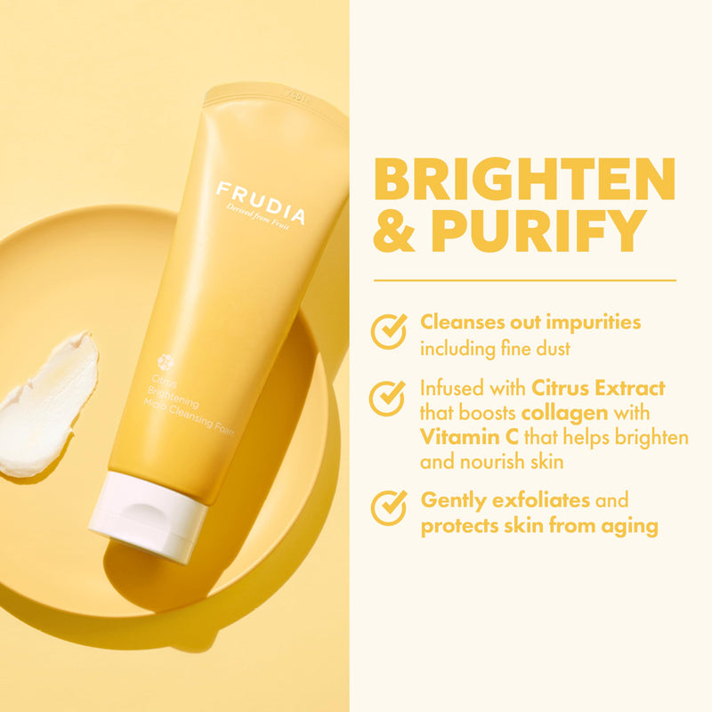FRUDIA Citrus Brightening Micro Facial Cleanser (4.9 oz) – Vitamin C Korean Facial Cleanser w/Tangerine Extract & Mela-Zero | Brightening Korean Face Wash for Radiant Skin