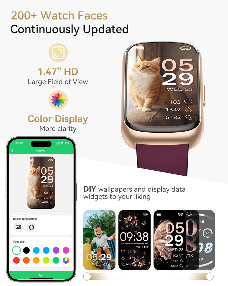 [Australia] - Fitness Tracker Watch, Smart Watches for Women with Heart Rate/Blood Oxygen/Sleep Monitor, 20+ Sports Modes Fitness Watches for Women/Men, Activity & Step Tracker Smart Watch for Android/iOS Phones Gold-Burgundy 