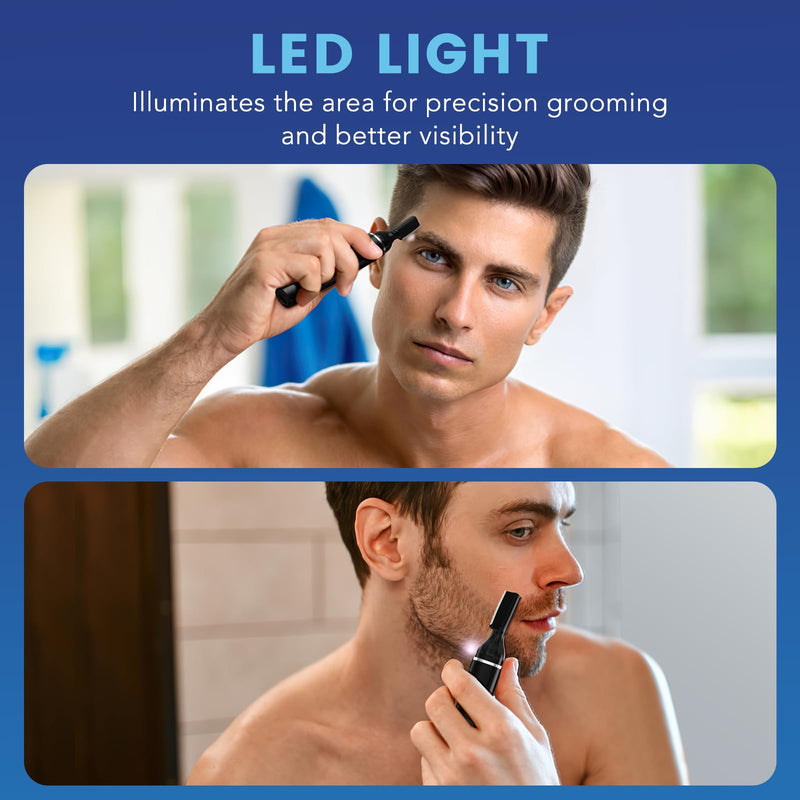 [Australia] - Eyebrow Trimmer Electric Eyebrow Razor with Digital Display LED Light, 2-Speed Eyebrow Shaver Rechargeable Face Trimmer for Men, Painless Facial Hair Remover for Upper Lip Peach Fuzz Mustache Arm Leg Black 