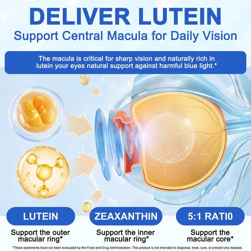 Lutein Gummies 60 Count, Eye Health Supplement, Eye Support Gummies with Zeaxanthin, Vitamins A, C & E, Provide Antioxidant Support & Maintain Visual Comfort, Daily Vision Support Supplement