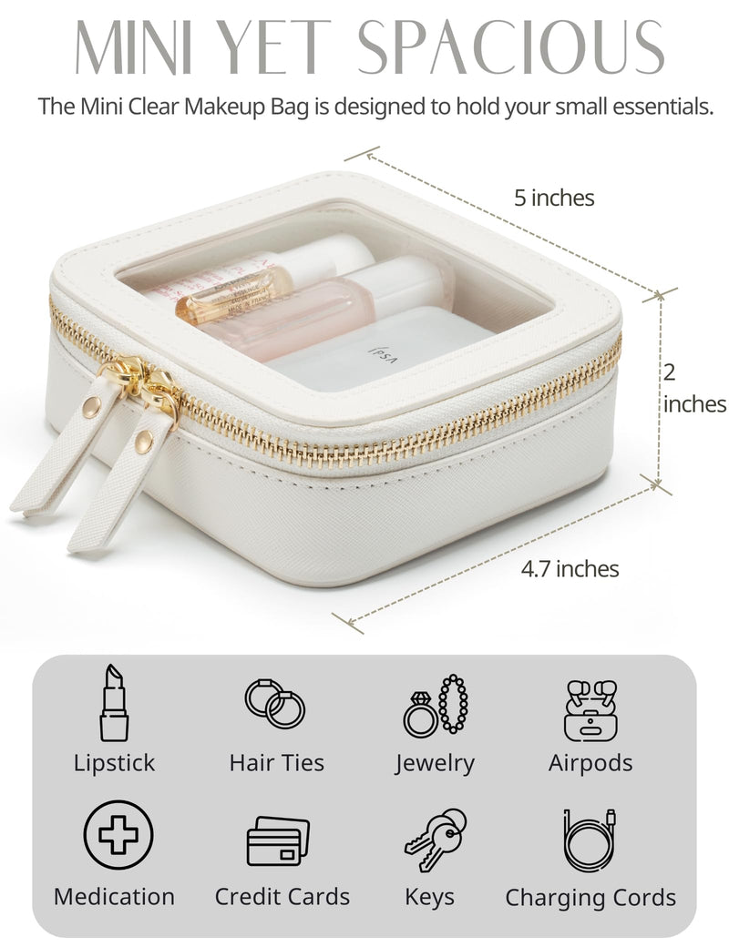Clear Makeup Case White Toiletry Bag with Zipper, Small Cosmetic Bag for Purse, Mini & Medium Size
