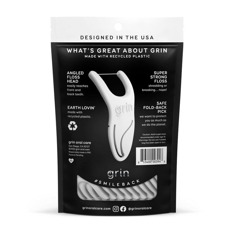 [Australia] - GRIN Molar Flosspyx, Floss Picks, 75 Count, Dental Flossers, Minty Flavor, Recycled Plastic, Great for Reaching Back Teeth, Slide Easily Between Teeth, Includes Safe Soft Fold-Back Tooth Pick 75 Foot (Pack of 1) 