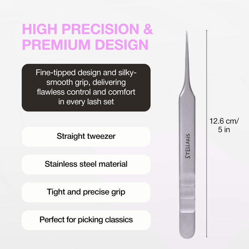 Curacoro EyeLash Tweezers - LashSmith Fine-tipped Lash Application Tool - Straight Isolation Tweezer for Every Lash Set Straight Isolation - Stellaris