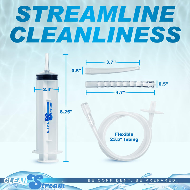 [Australia] - CLEANSTREAM 150mL Syringe w/Attachments for Beginners, Men, Women, & Couples. Fluid Syringe and Three Tapered Tips. Silicone Tube. 5 Pieces, Clear. 