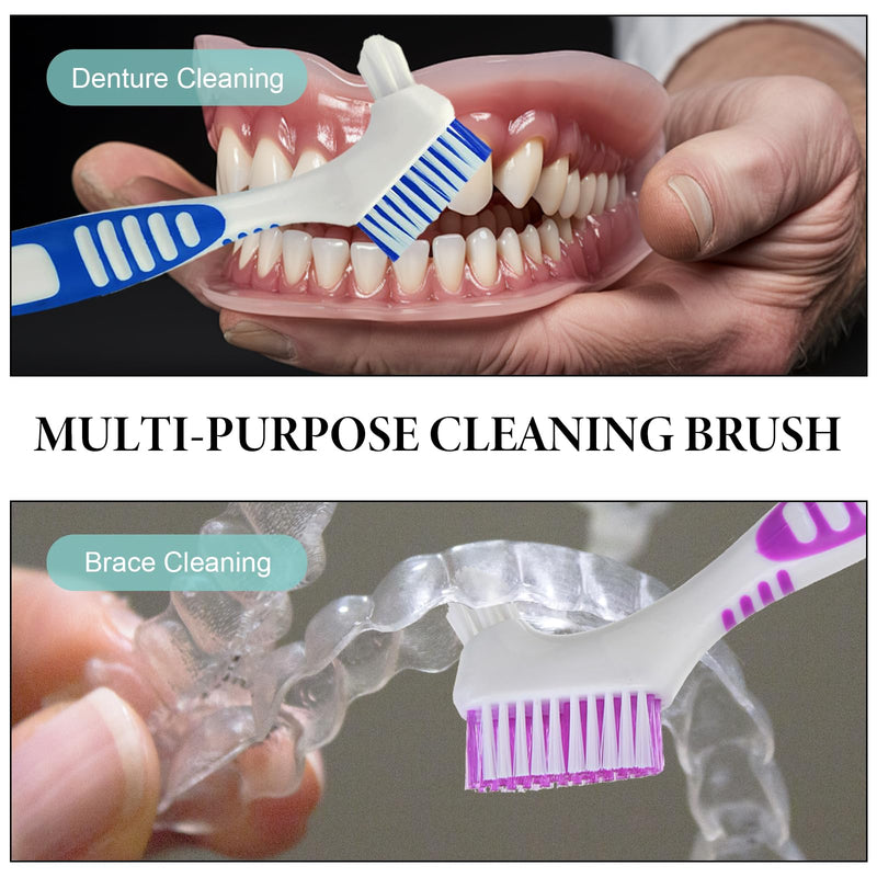 [Australia] - Denture Toothbrush Pack of 4 Toothbrush for Dentures Portable Denture Brush Double Head Multi-Layer Bristles Dentures for Cleaning Dentures (Blue Green Purple Orange) 