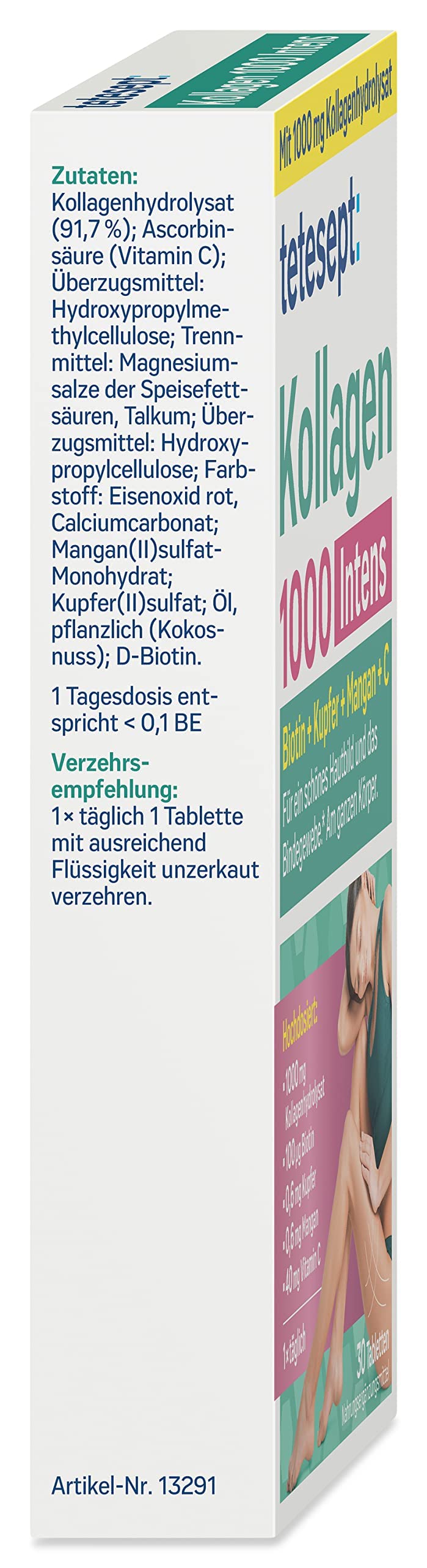 [Australia] - tetesept Collagen 1000 Intens - dietary supplement with collagen, vitamin C, biotin, copper & manganese - for connective tissue and a beautiful complexion - 1 x 30 tablets 30 pieces (pack of 1) Collagen 1,000 Intens 