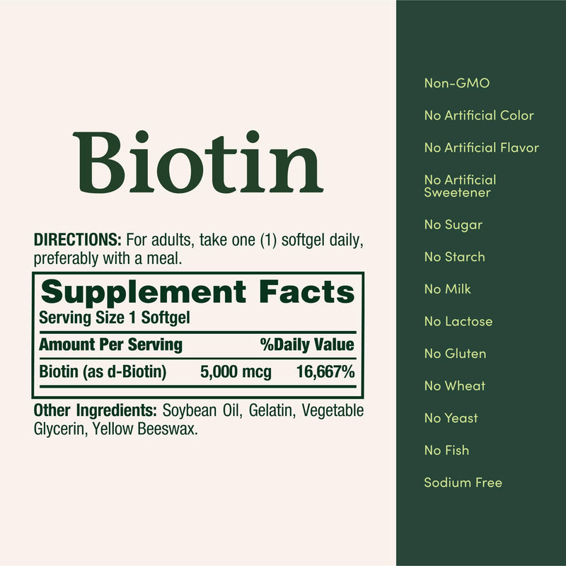 Nature's Bounty Biotin 5000 mcg, 150 Softgels | Supports Metabolism for Cellular Energy, Healthy Hair, Skin, Nails 150 Count (Pack of 1)