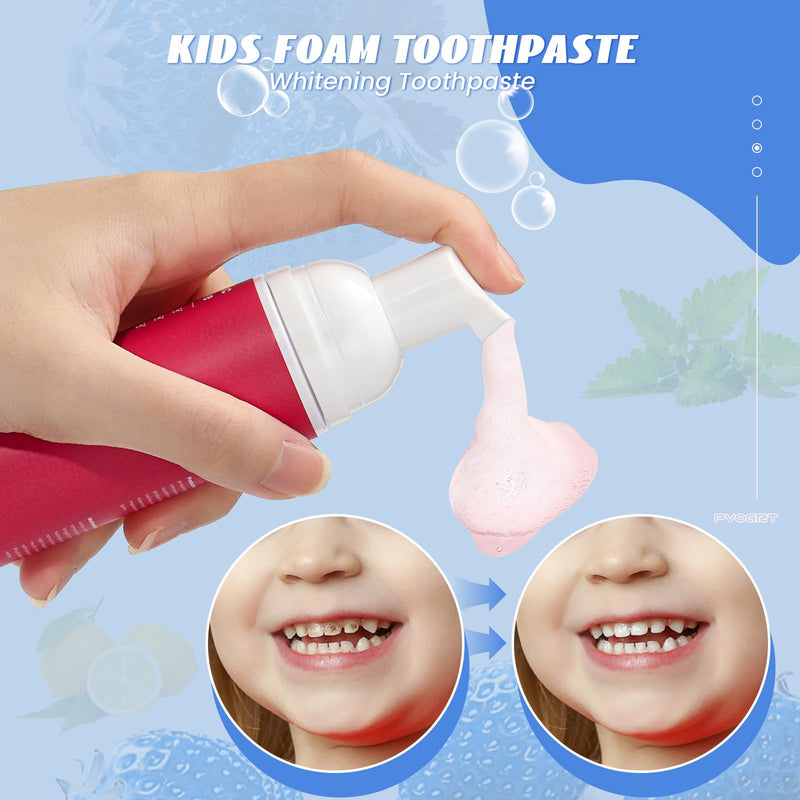 Kids Foam Fluoride Free Toothpaste with 4 Pack Strawberry and Blueberry Flavor,Toddler Natural Teeth Deep Cleaning Toothpaste for U Shaped Toothbrush 2Strawberry+2Blueberry