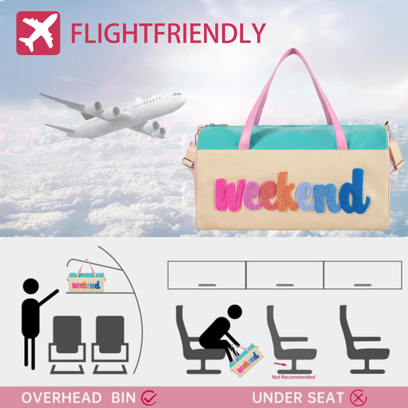 DYSHAYEN Travel Duffle Bag for Women, Weekend | Pu Leather, Chenille Letter Embroidery, Large Weekender Overnight Bag