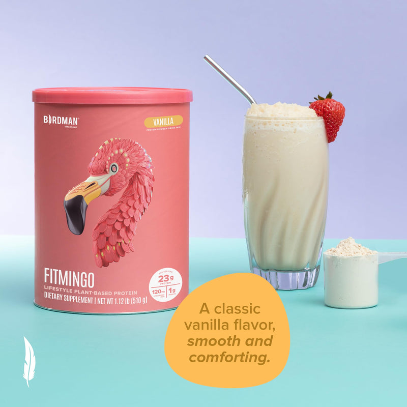 [Australia] - BIRDMAN Fitmingo Vegan Protein Powder for Women with Inositol, Collagen Boosters, Hyaluronic Acid & Vitamins | Low Carb, Dairy Free, Lactose Free, Low Calorie | 23g Plant Based Vanilla Protein Powder 15 Servings (Pack of 1) 
