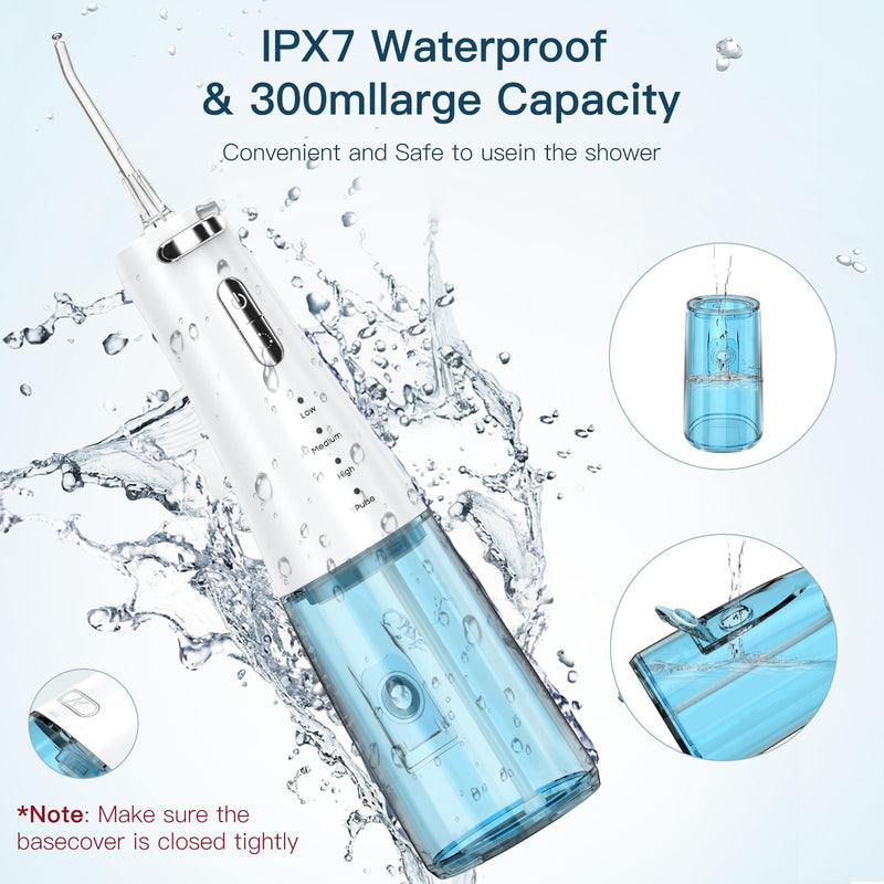 [Australia] - Cordless Water Flossers Picks for Teeth, IPX7 Waterproof Portable Water Flosser with 4 Pressure Modes, 2000mAh Rechargeable Water Dental Flosser for Home Travel (White) White 