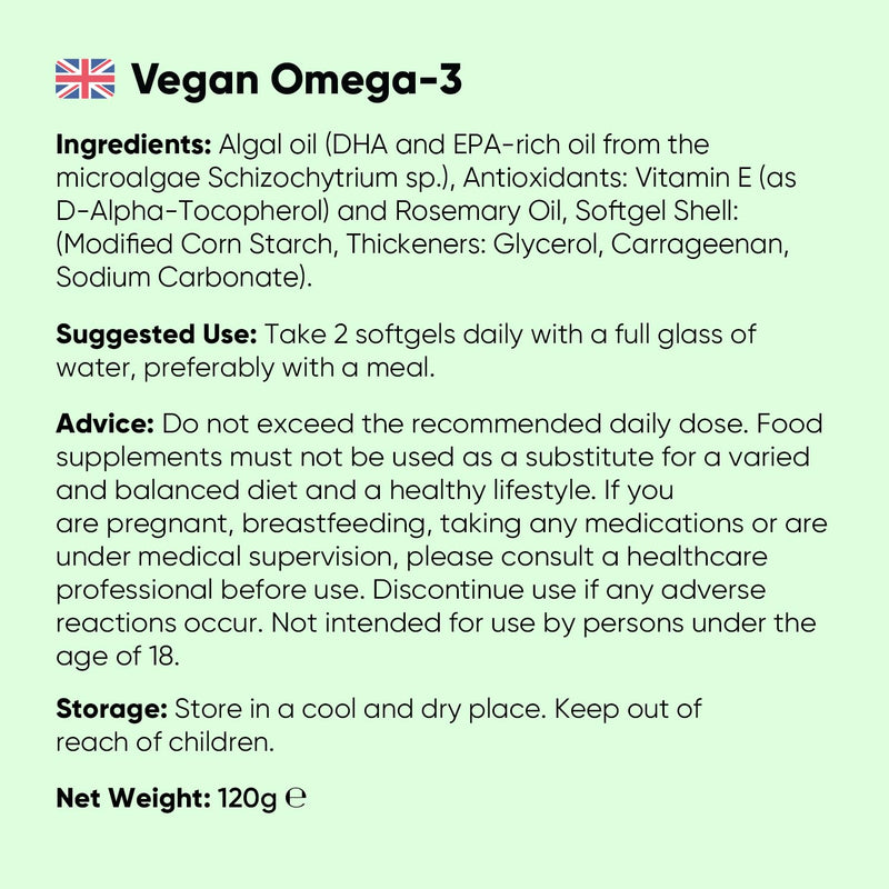 Vegan Omega 3 Supplement - 2000mg per Serving - 90 Softgels - 45 Days Supply - Derived from Algal Oil - 2 Softgels a Day - DHA and EPA-Rich Oil - Omega-3 Nutritional Supplements